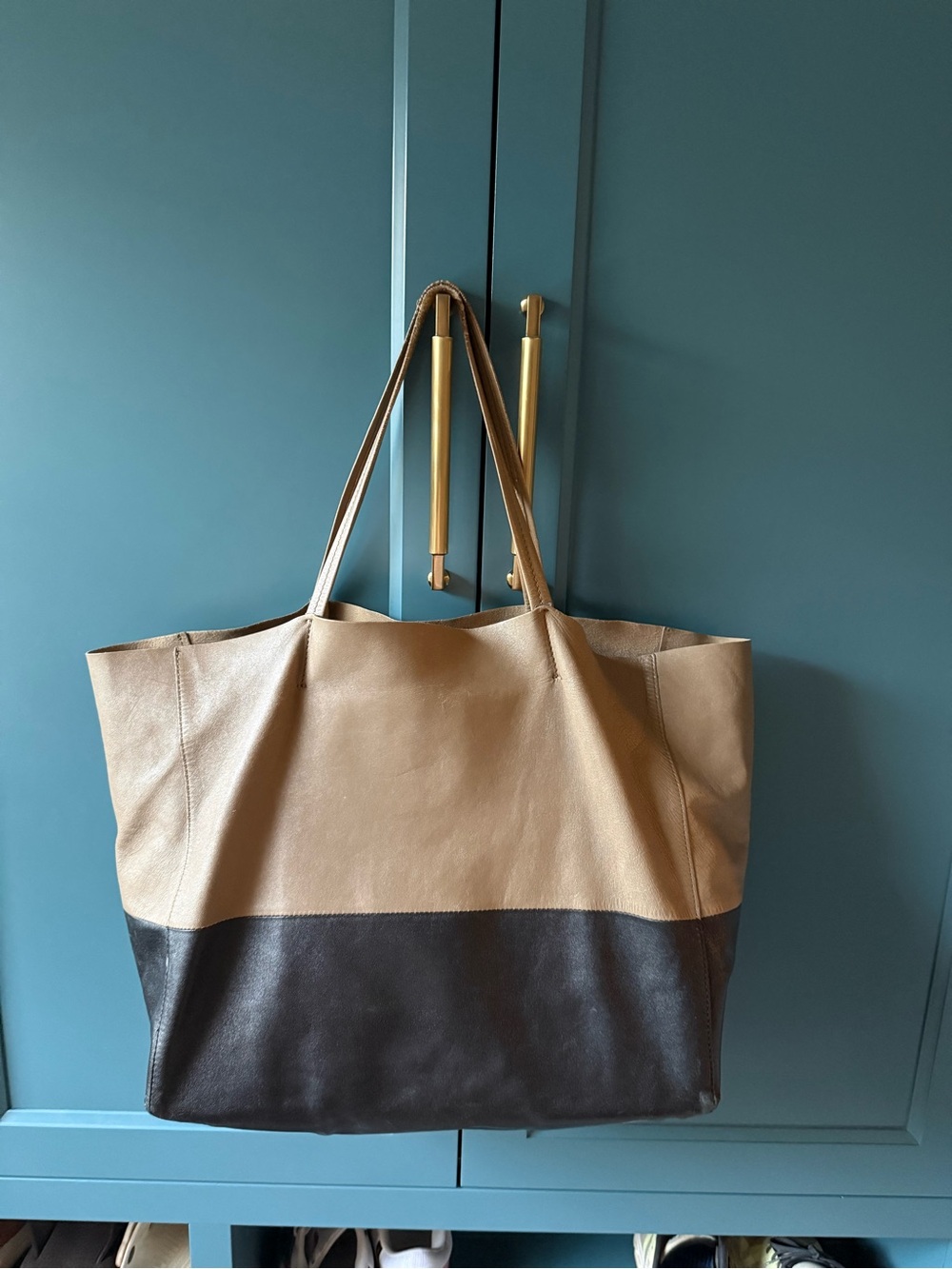 Auth CELINE Horizontal Bicolor Cabas Leather Tote Bag in Tan & Black - Picture 7 of 14